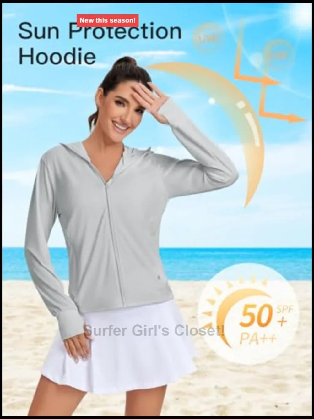 UPF 50+ Sun Protection Hoodie Jacket Lightweight Long Sleeve with Pocket